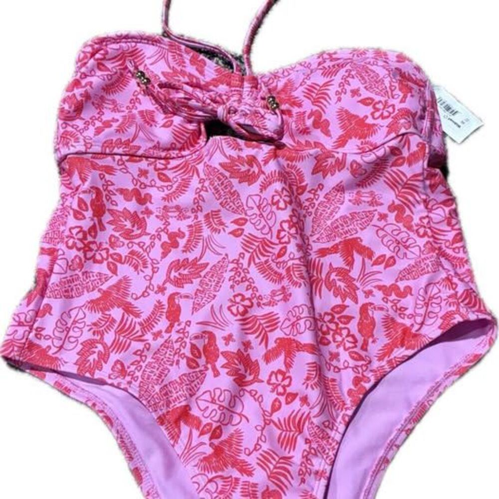 No Boundaries Pink Tropical One-Piece Swimsuit Size Medium (8-10) - NWT